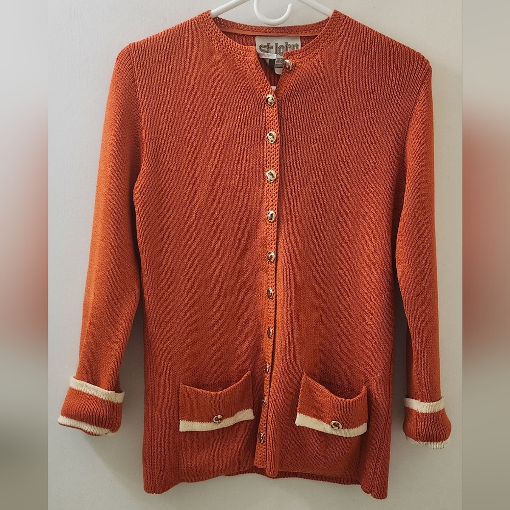 St. John Women's Orange‎ Cardigan Sweater.